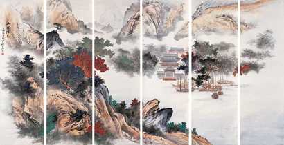 佚名 山水 六屏